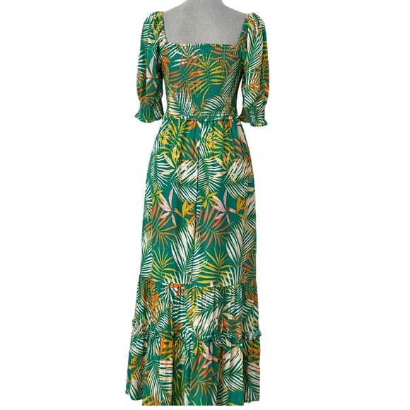 Betsy Johnson smocked teal palm print maxi dress size L - Picture 6 of 7